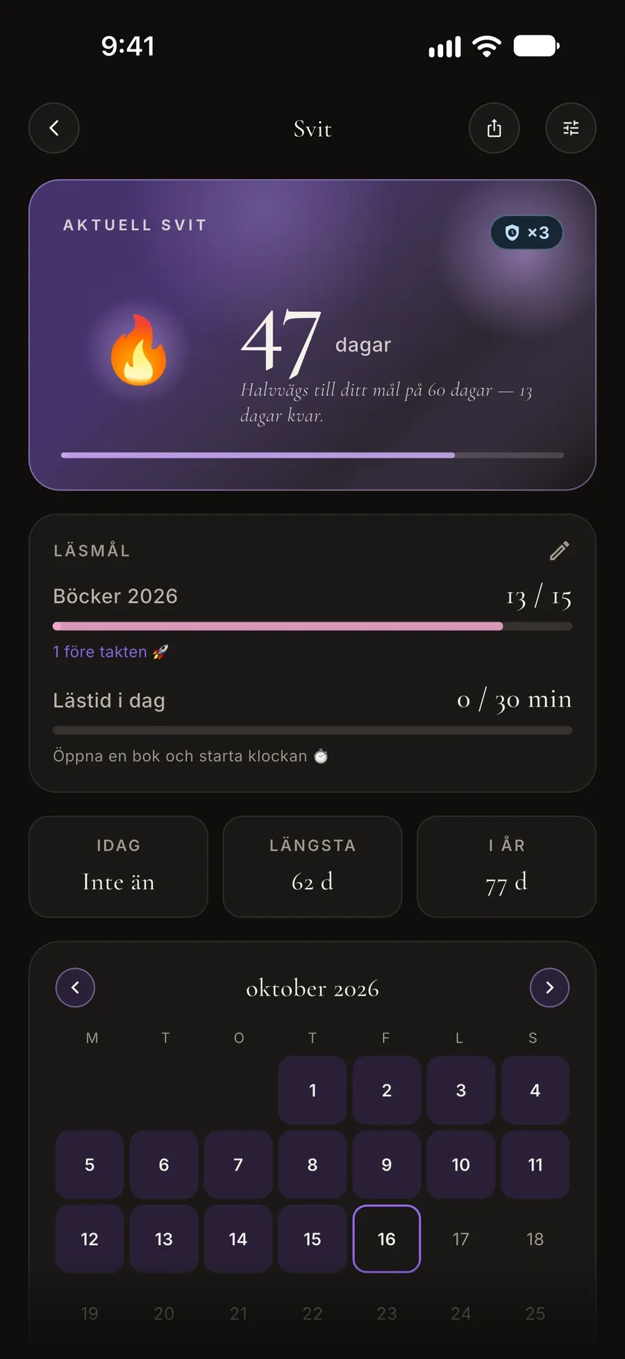 Svitvy: en svit på 47 dagar, läsmål och en månadskalender över läsdagar